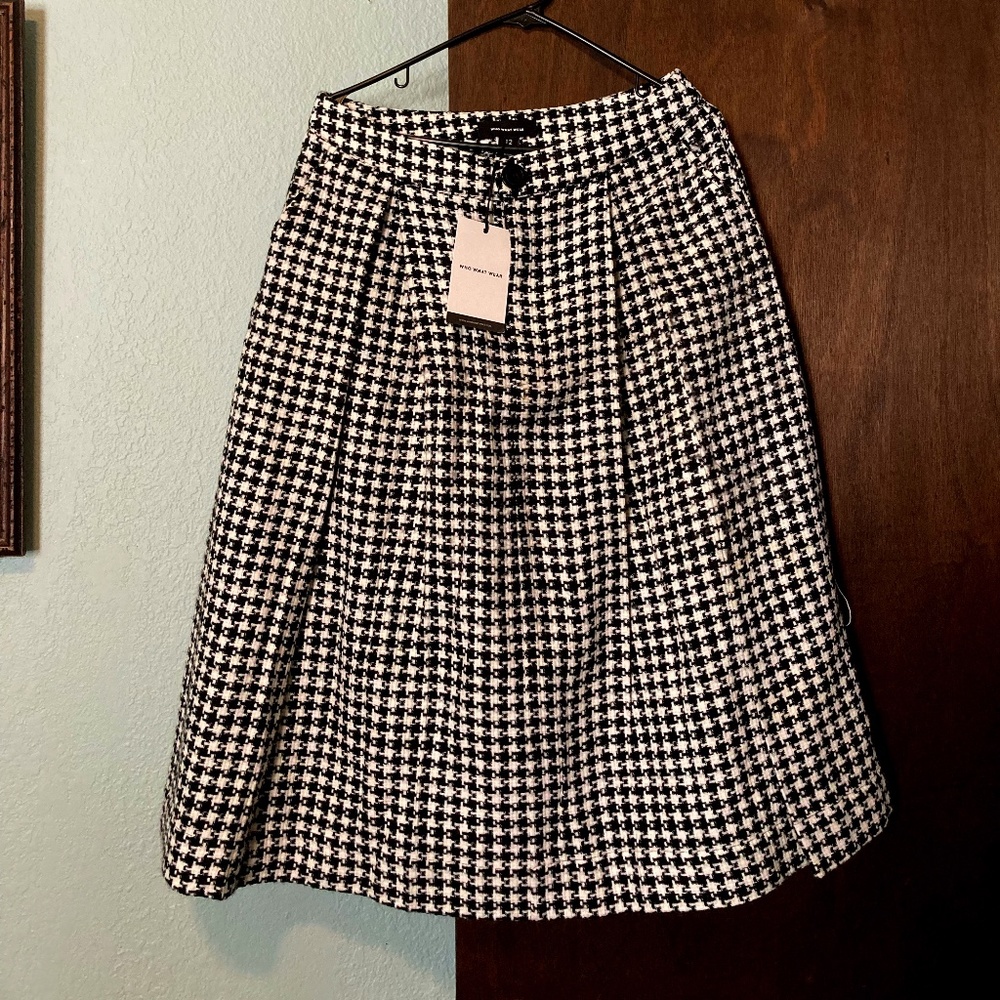 Who What Wear Black & White Houndstooth A-Line Skirt